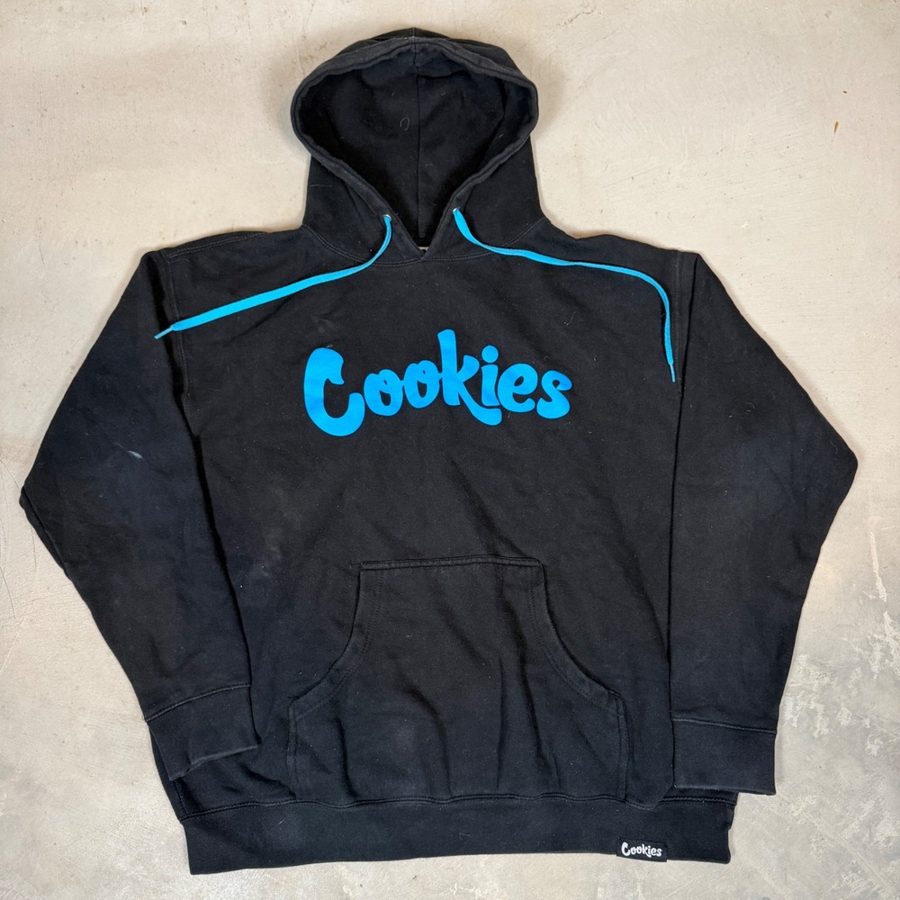 Cookies SF Mens XL Black Blue Script Logo Pullover Hoodie Streetwear Sweatshirt